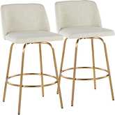 Toriano 26" Swivel Counter Stool in Cream Fabric & Gold with Round Footrest (Set of 2)
